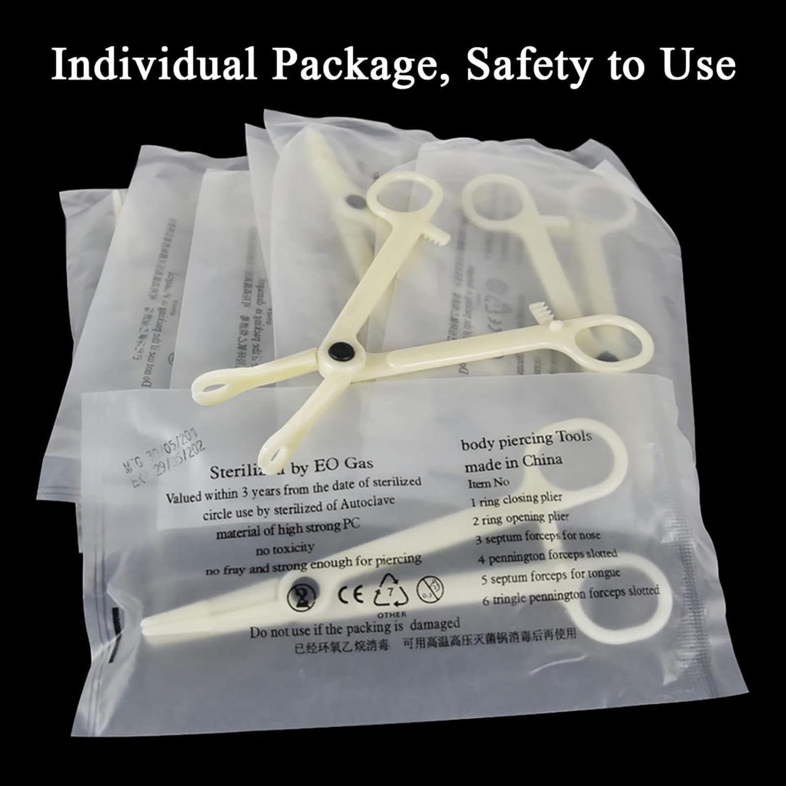 Piercing-Set, 36-teiliges Piercing-Klemmen-Set mit 25 gemischten 12 g, 14 g, 16 g, 18 g, 20 g, 20 g, 2 Piercing-Klemmen, 6 Reinigungswerkzeuge, 2 Handschuhe, 1 Markerstift für Piercing-Werkzeug