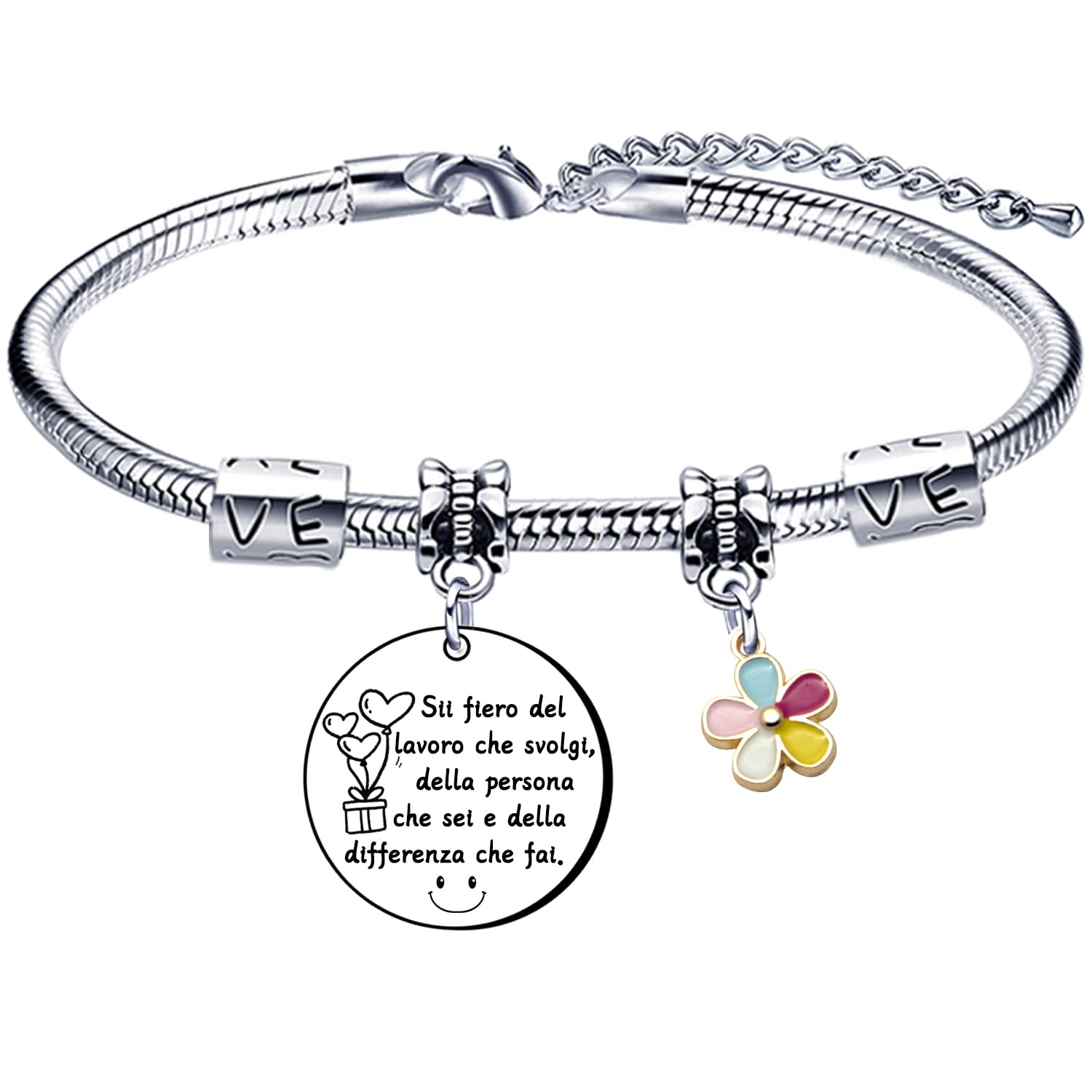 Bracciale Colleghi Per Caso Amiche Per Scelta | Regalo Ringraziamento Per Collega Di Lavoro Donna | In Acciaio Inox Con Ciondolo Inciso | Confezione Regalo