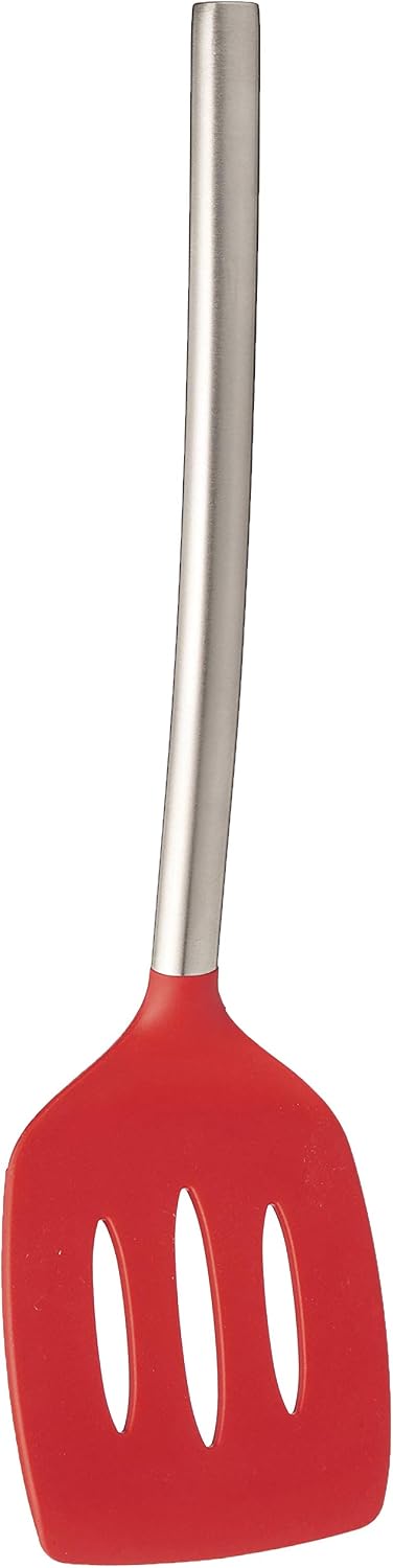 Tovolo Silicone Slotted Turner with Stainless Steel Handle, Pancake Spatula, Scratch-Resistant Kitchen Utensil for Nonstick Cookware & Cast Iron Skillets, 1 EA, Candy Apple