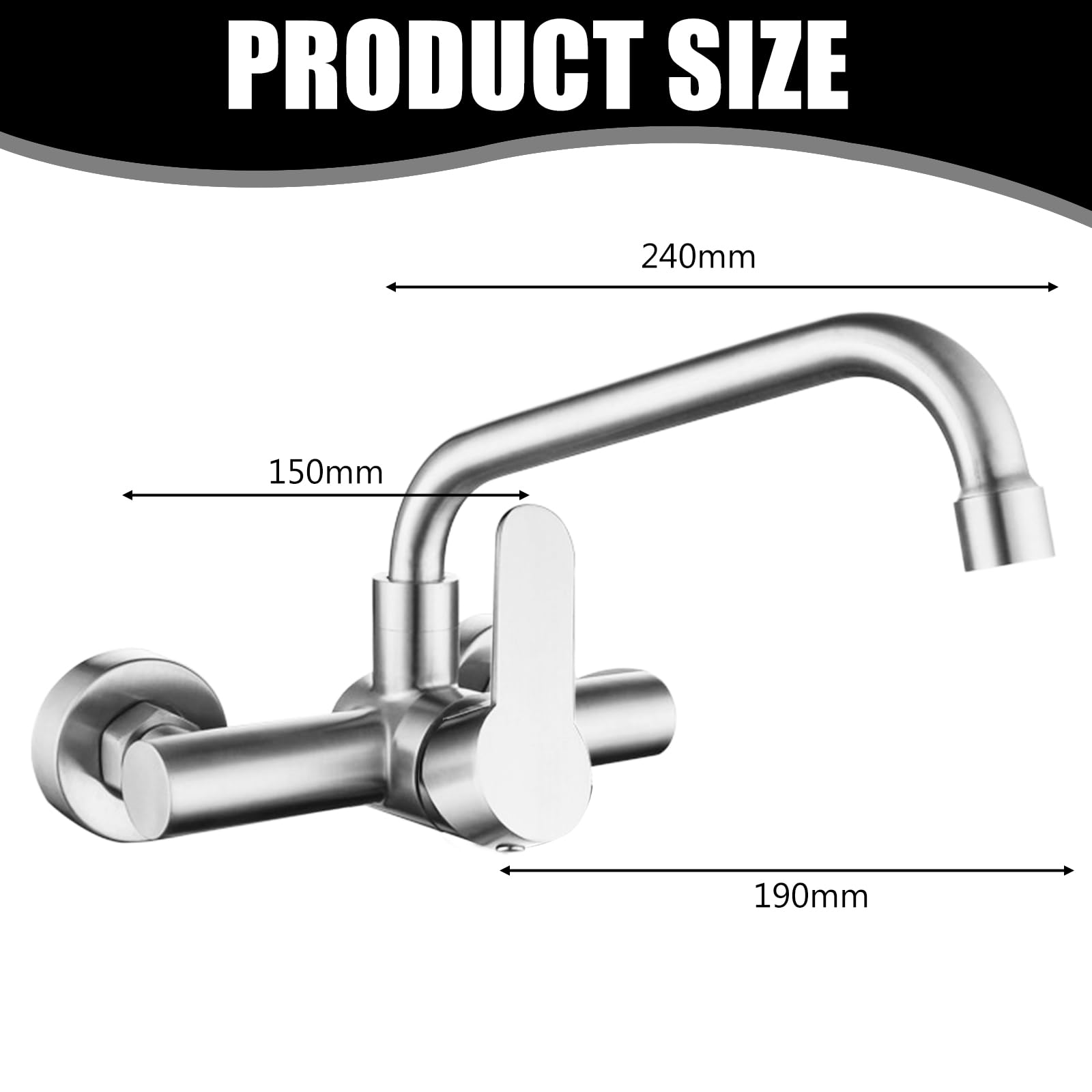 Grifo de cocina de montaje en pared, grifería de cocina, caño de pared giratorio 360°, grifo mezclador de acero inoxidable para fregadero, baño, mate