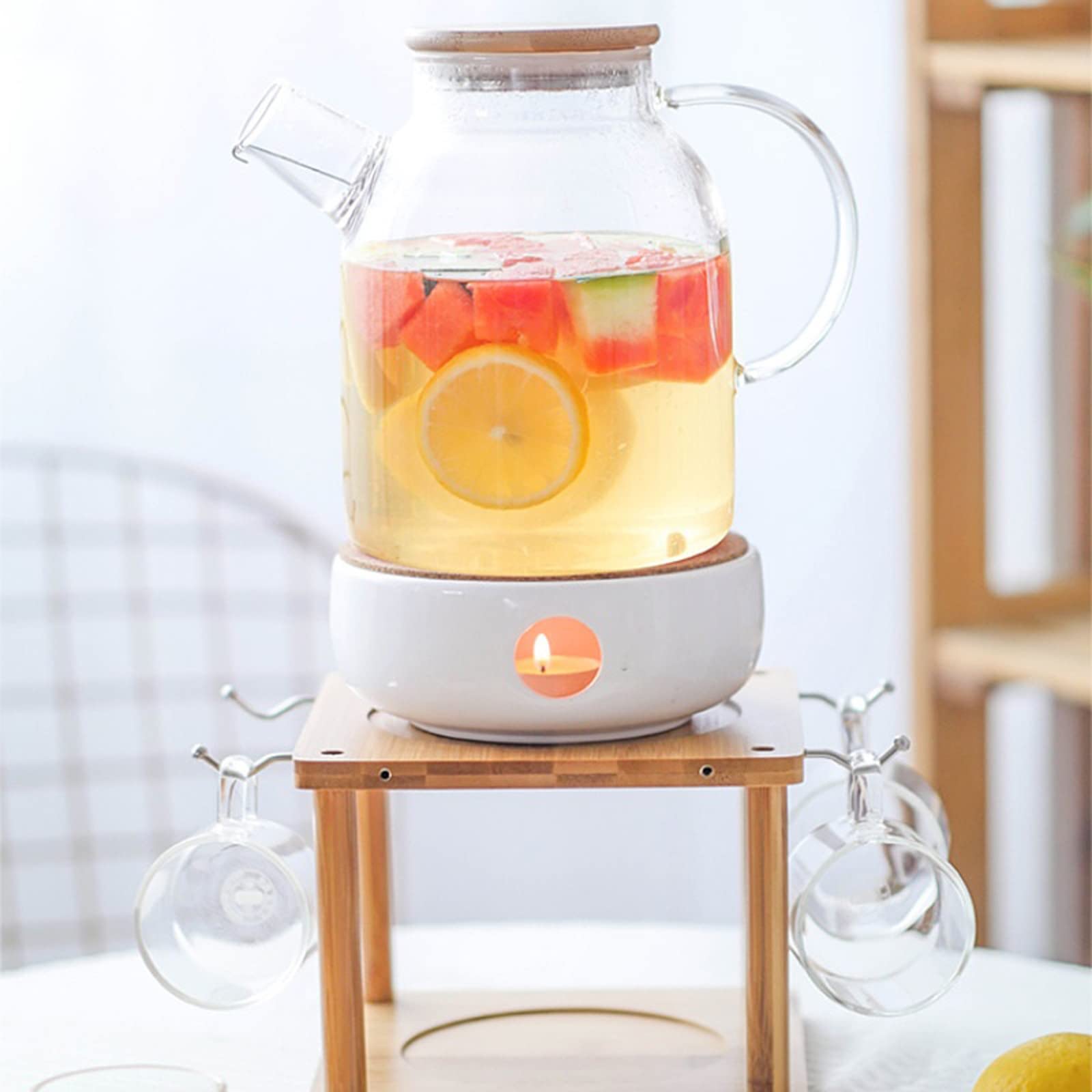 Dzbanek na wodę Szklany dzbanek na wodę z kubkiem domowym Przezroczysty czajnik na wodę Pij sok z uchwytem Biurko Prezent Butelka na wodę Naczynia Ice Tea Dzbanek do herbaty (Kolor: VS)