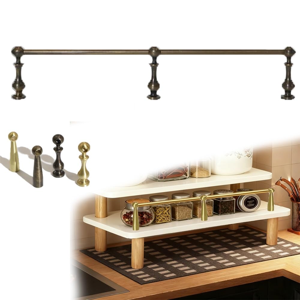SVBVRFEEW Brass Shelf Rail Bookshelves Guardrail Set Customizable Tipping Rail Bar Anti-Fall Guard Fence Gallery Rail for Shelves Furniture Decorative(Vintage B,46in/116.8cm)
