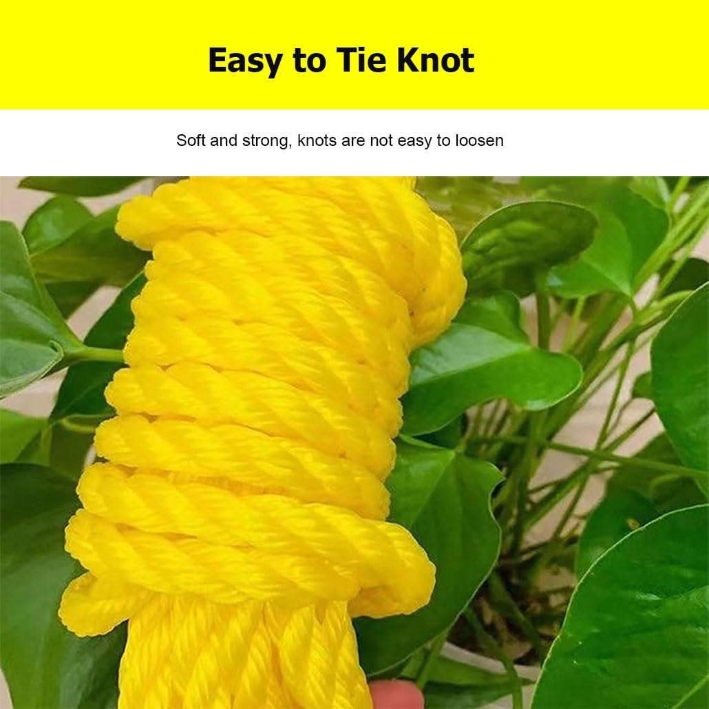 Yellow Twisted Polypropylene Rope, 3/16" 1/4" 5/16" 3/8" 1/2" 3/4" Heavy Duty Poly Ropes for Outdoor Marine, Three-Strand Braid Rope for Visibility Safety(3/16" x328')