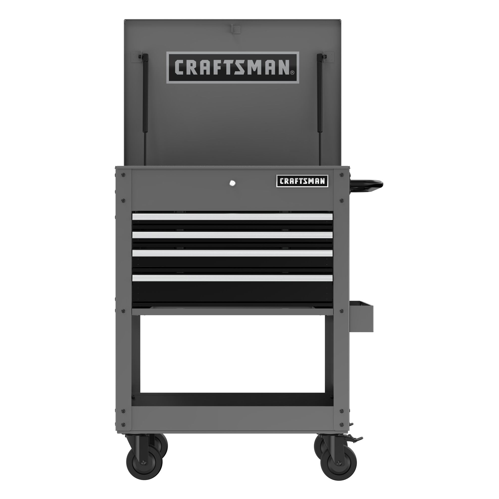 Condition photo showing New/Like New for craftsman tool chest with wheels, rolling cart with drawers, power outlets and usb port, steel storage tool cabinet with 4 drawers, toolbox on wheels, supports up to 700 lbs, grey 