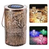 MerKioo Lantern Solar Lights Outdoor, Color Changing/Warm White Hanging Garden Solar Lanterns Retro