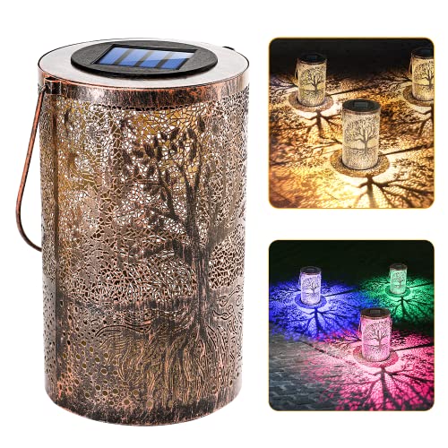 Merkioo Lantern Solar Lights Outdoor, Color Changing/Warm White Hanging Garden Solar Lanterns Retro Metal Tree Decor Solar Lights Waterproof For Yard Table Patio Party (1 Pack, Rgb/Ww) #TOP18