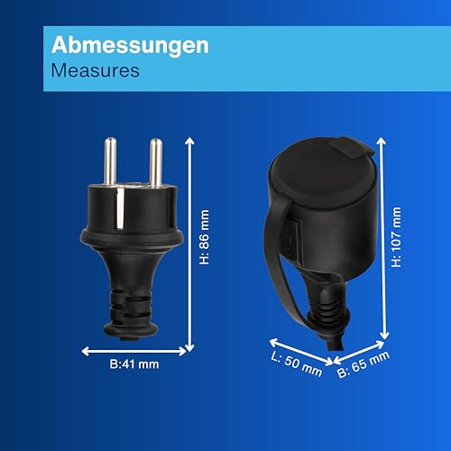 REV Verlängerungskabel 3m mit Kabelschutz - Verlängerung außen mit Schutzkontaktstecker, 16A/230V, IP44, schwarz
