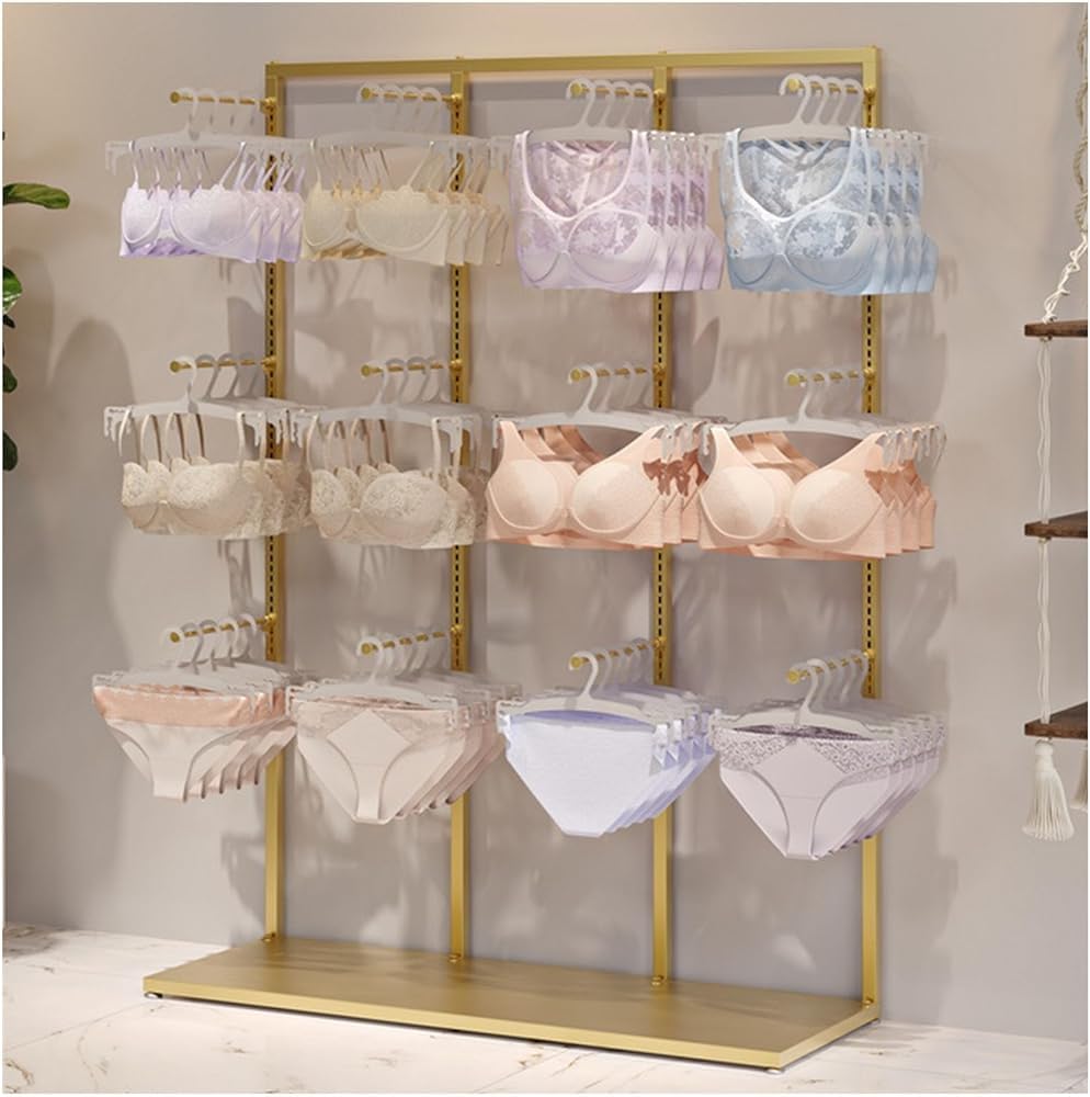 YNBSHGAA Underwear Organizer Rack Handbag Holder for Clothing Store Garment Rack, Boutique Retail Lingerie Display Stand, Multifunctional Commercial Shelves,Gold-100X40X135CM