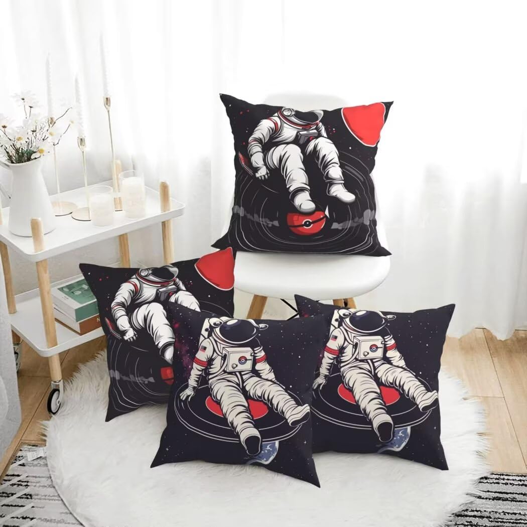 Poszewka na poduszkę 65x65 cm Zestaw 4 czarnych poduszek dekoracyjnych Aksamitna sofa Poszewki na poduszki Mężczyzna Kosmos Kwadratowe poszewki na poduszki Dekoracja domu Salon Sypialnia na Sofę-LI600