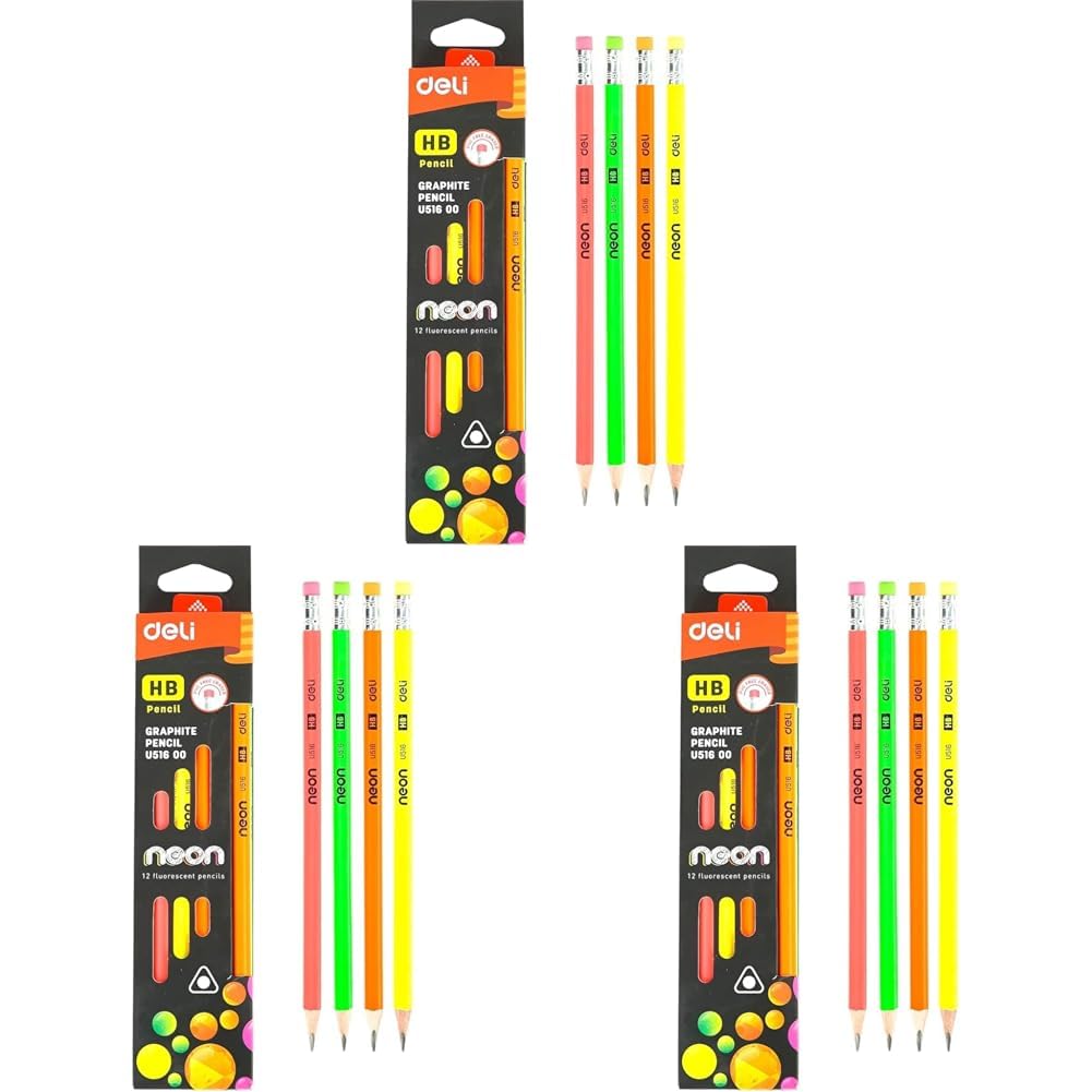 Deli EU51600 Neon Fluroscent Graphite Hb Pencil 12-Pieces