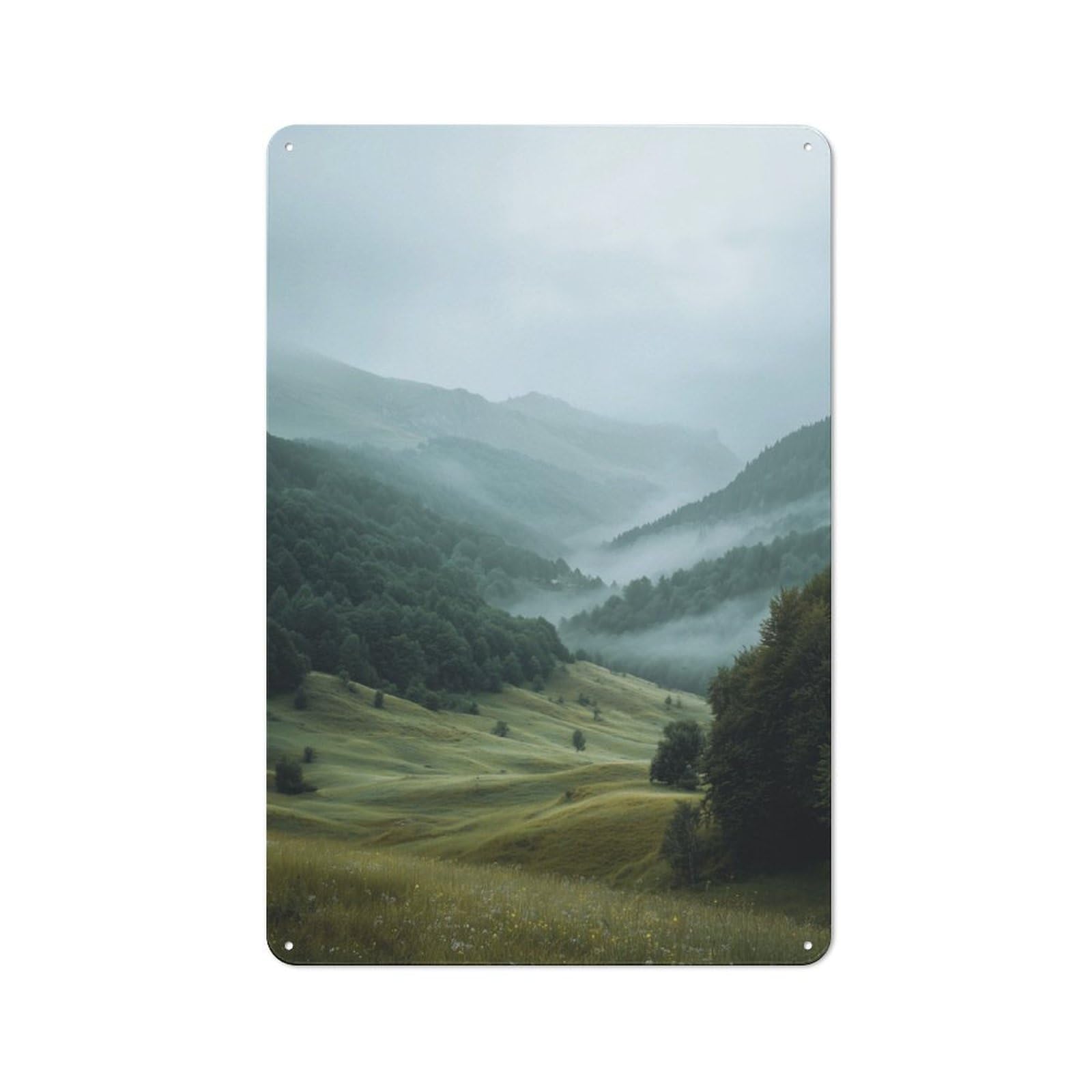 Junmoney Misty Mountain Valley Tin Sign 30X20cm For Pub Or Café, Vintage Wall Decor, For Café Interior Fans, For Retro Home Interiors