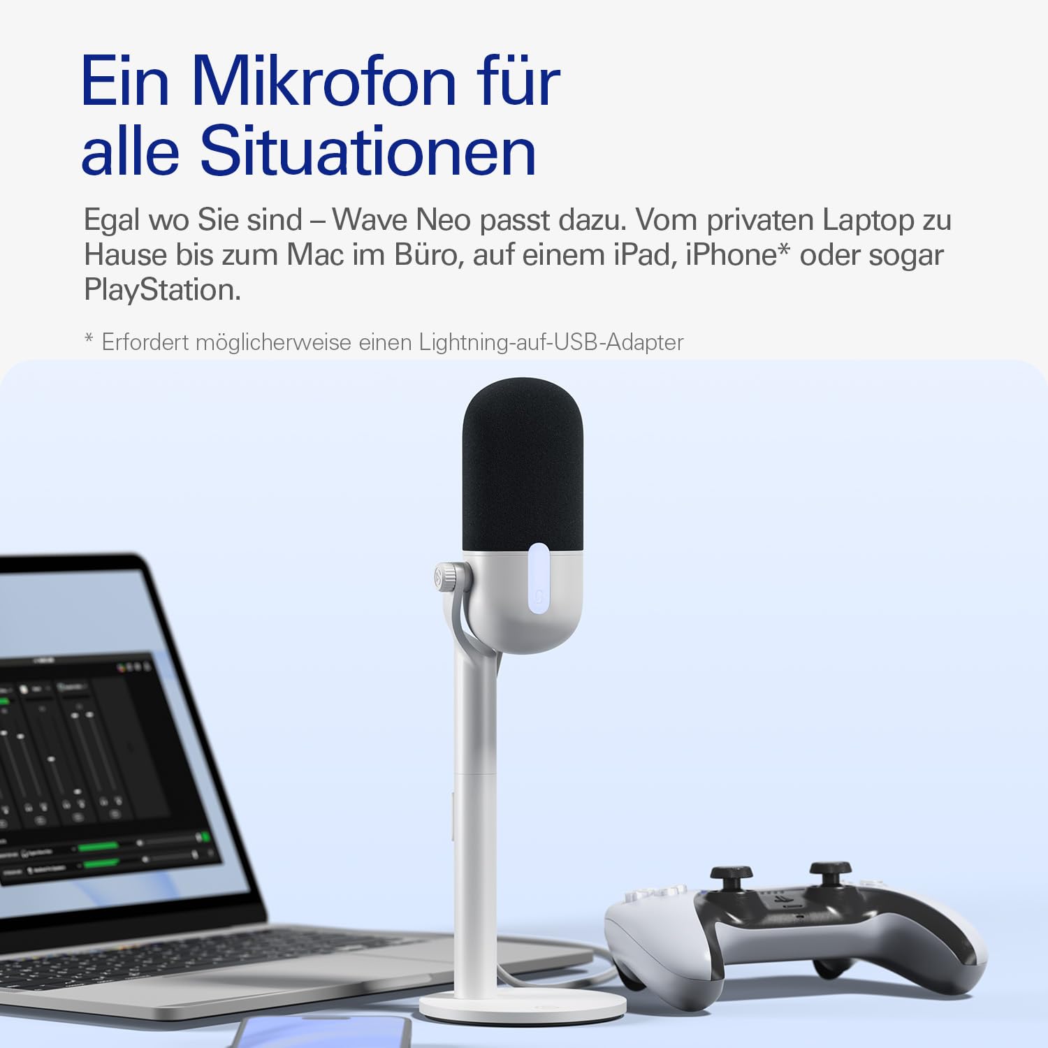 Elgato Wave Neo - USB Kondensatormikrofon, Stummschalten per Tippen, für Gaming, Streaming, Konferenzen, Sprachaufnahmen auf Teams/Zoom/Twitch/YouTube etc-kompatibel mit Laptop, PC, Mac, iPad, iPhone