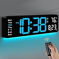 Vista 1 de MASHI Digital Wall Clock, 16" Large Display Digital Clock with Remote Control, Auto-Dimming Wall Clock with Night Light, DST, Date Week,Temp for