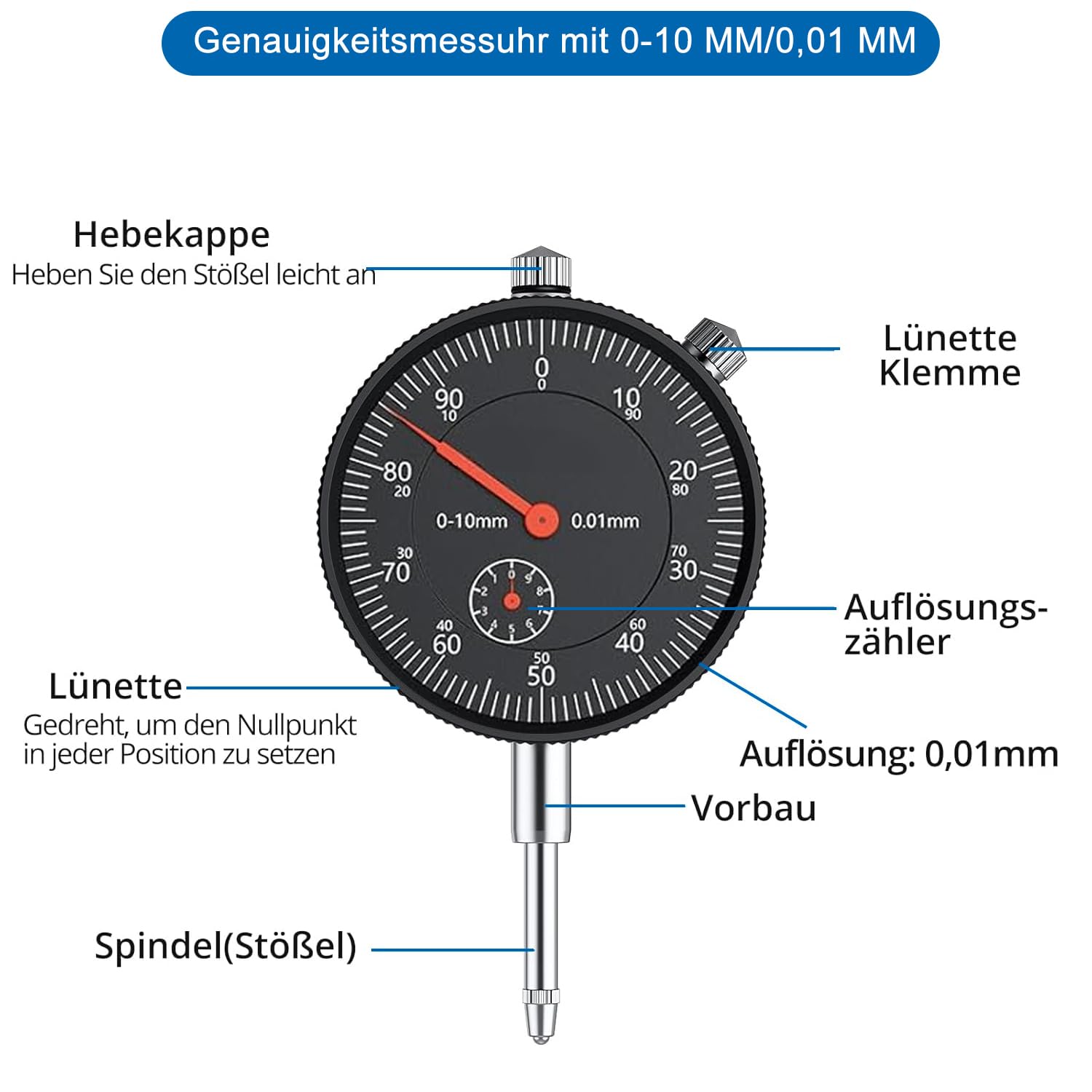 Jauge de rotor de frein à disque avec jauge de 0 à 10 mm (résolution de 0,01 mm), testeur de résistance aux chocs des disques de frein de voiture, étau de serrage avec bras flexible à 360°