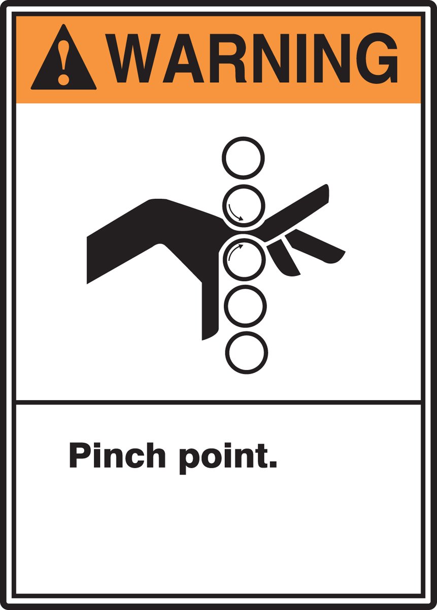 Étiquette Warning Pinch Point Accuform LEQM333VSP en vinyle orange et noir pour machine - 2