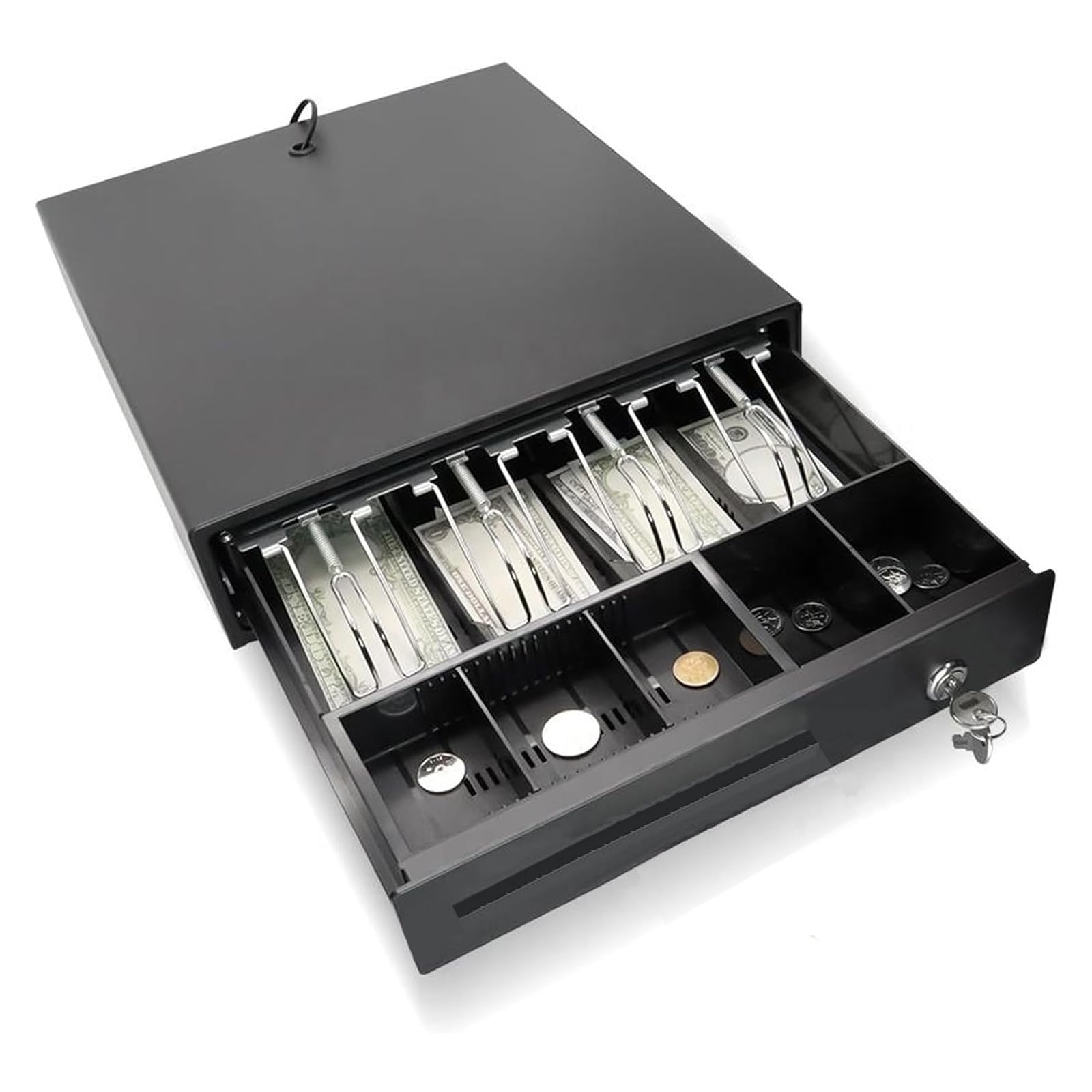 Cash Register Drawer,13” 12V for PSO System with 4 Bills & 5 Coin Tray Removable Compartment with 2 Keys RJ12 Interface Lockable Till Electric USB Metal Drawer for Bar Business Coffee Shop Restaurant