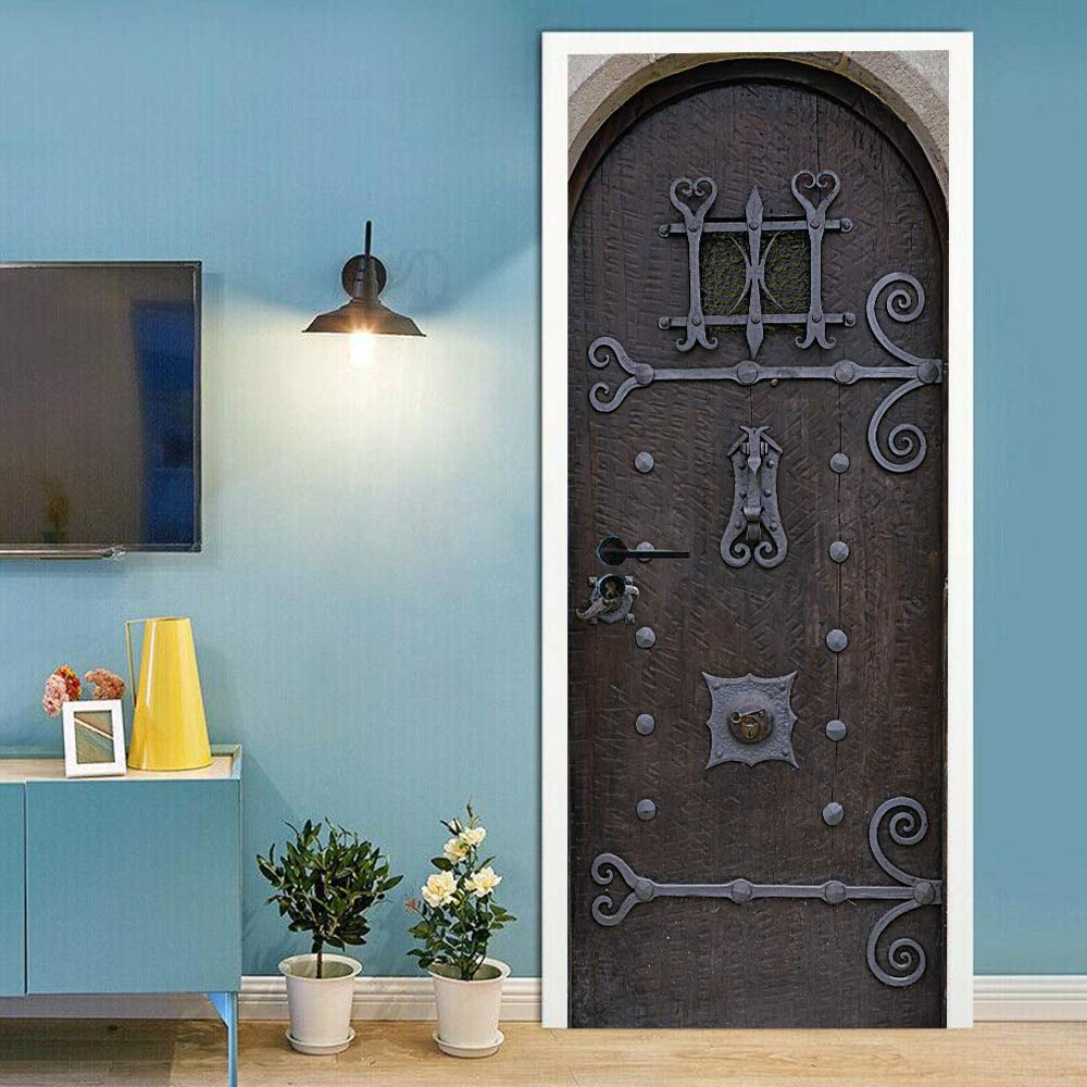 Sticker porte trompe l'oeil imperméable et amovible effet bois vintage pour escaliers