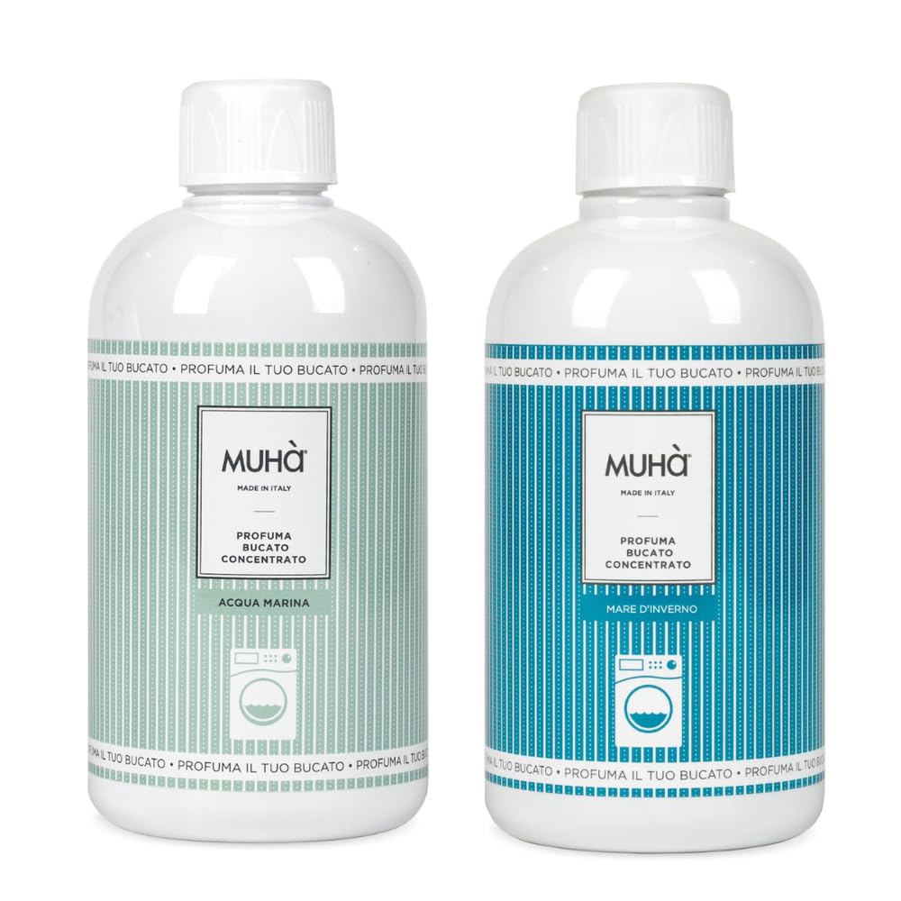 Muha Wäscheparfüm Intensiv 2 x 400 ml – konzentrierte Formel für Waschmaschine und Textilien – anhaltender und raffinierter Duft – langanhaltend – Doppelpack (Meerwasser + Wintermeer)