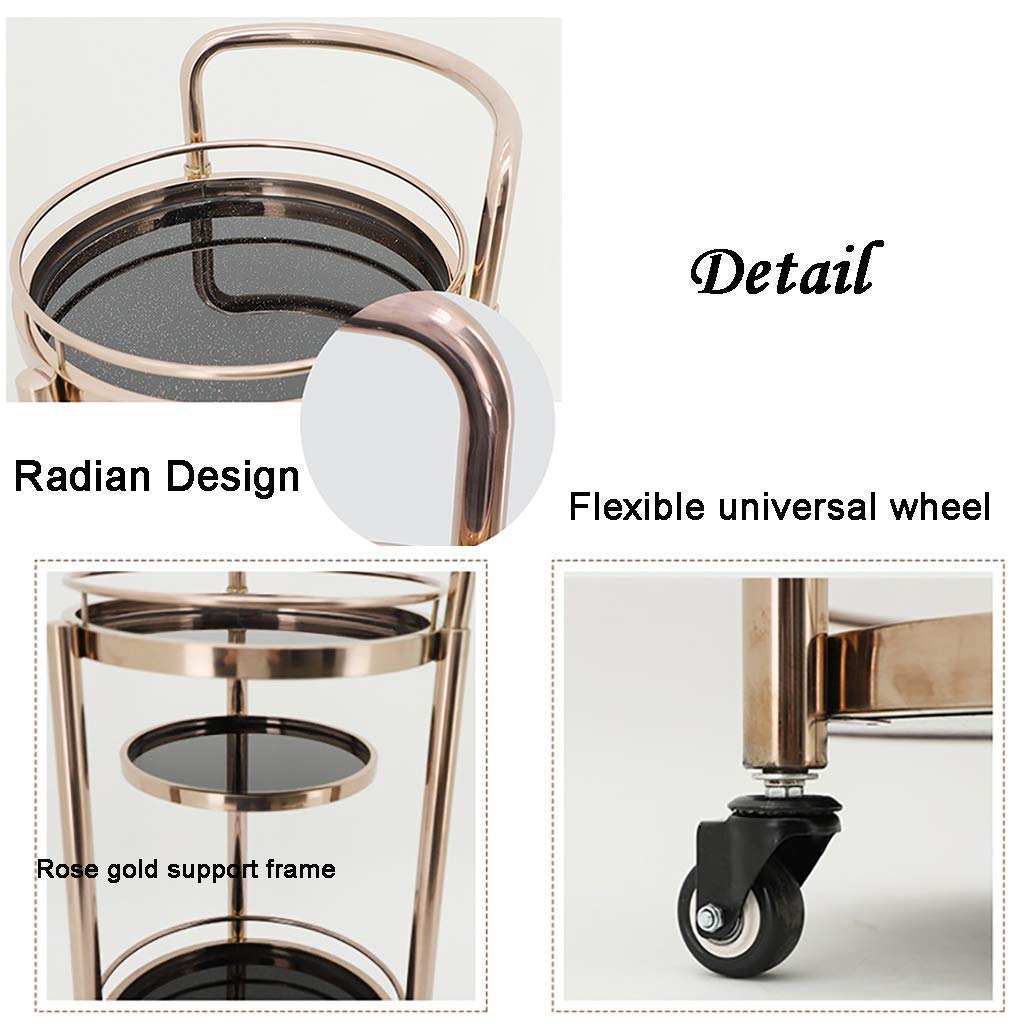Carro de Servicio Moderno con 3 estantes Abiertos, Carrito para té y Vino con 3 Ruedas, Ideal para Cocina, Hotel o Restaurante.