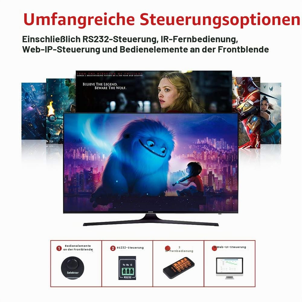 AV Access 4x4 HDMI Matrix Splitter, 4K@60Hz mit HDR Dolby Vision, Audio Extraction SPDIF 5.1CH, 4K auf 1080P Herunterskalieren, CEC, Web UI, Abschaltspeicher, IR Remote API RS232 Steuerung | HDR, Audio-Extraktion SPDIF 5.1CH, Downscaler, Web UI Control, P