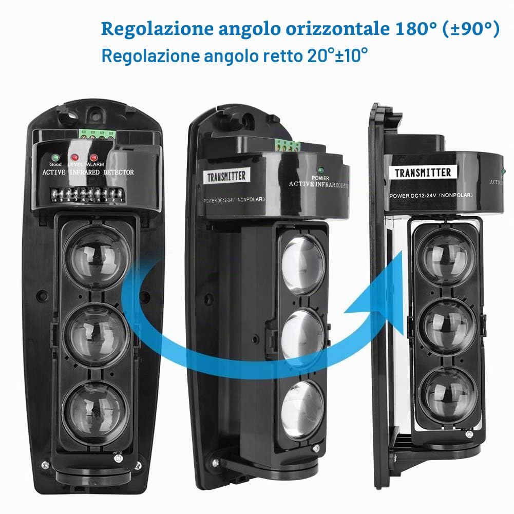 Demeras Rilevatori a Triplo Raggio Allarme a Triplo Raggio Rilevatore LED fotoelettrico a infrarossi Sistema di Sicurezza Trasmissione Wireless per Sistema di Allarme di Sicurezza Domestica(ABE-50)