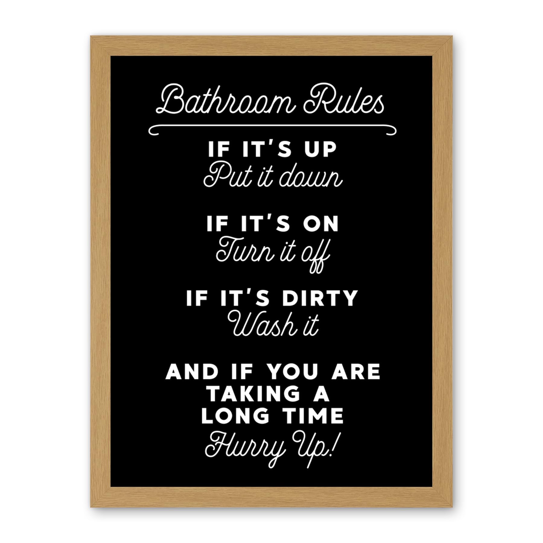 Artery8 Funny Bathroom Wall Art Toilet Rules Sign Funny Decor Artwork Framed Wall Art Print 18X24 Inch