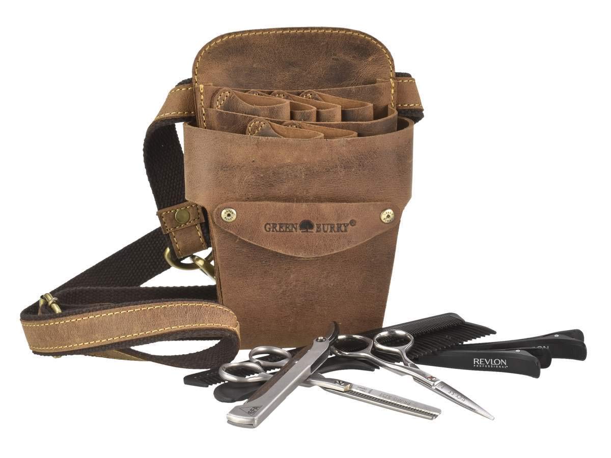 Greenburry Friseurtasche Scherentasche Scherenholster Werkzeugtasche antikbraun Leder Vintage
