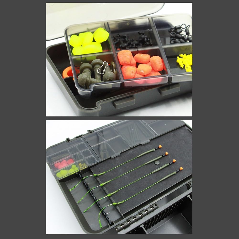Sistema de caja de almacenamiento de pesca de carpa, kit de caja de aparejos 2+1 con para escala premarcada, múltiples compartimentos y deflectores para accesorios de aparejo