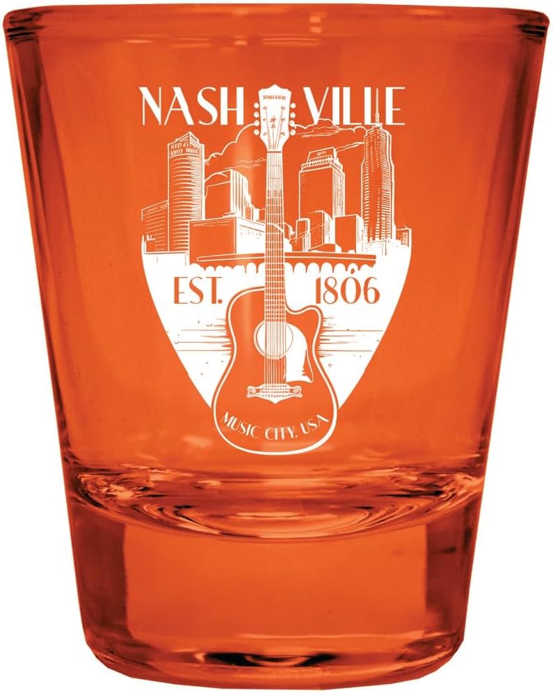 Vaso Tequilero Souvenir Nashville Tennessee Grabado Color Naranja Pack de 4