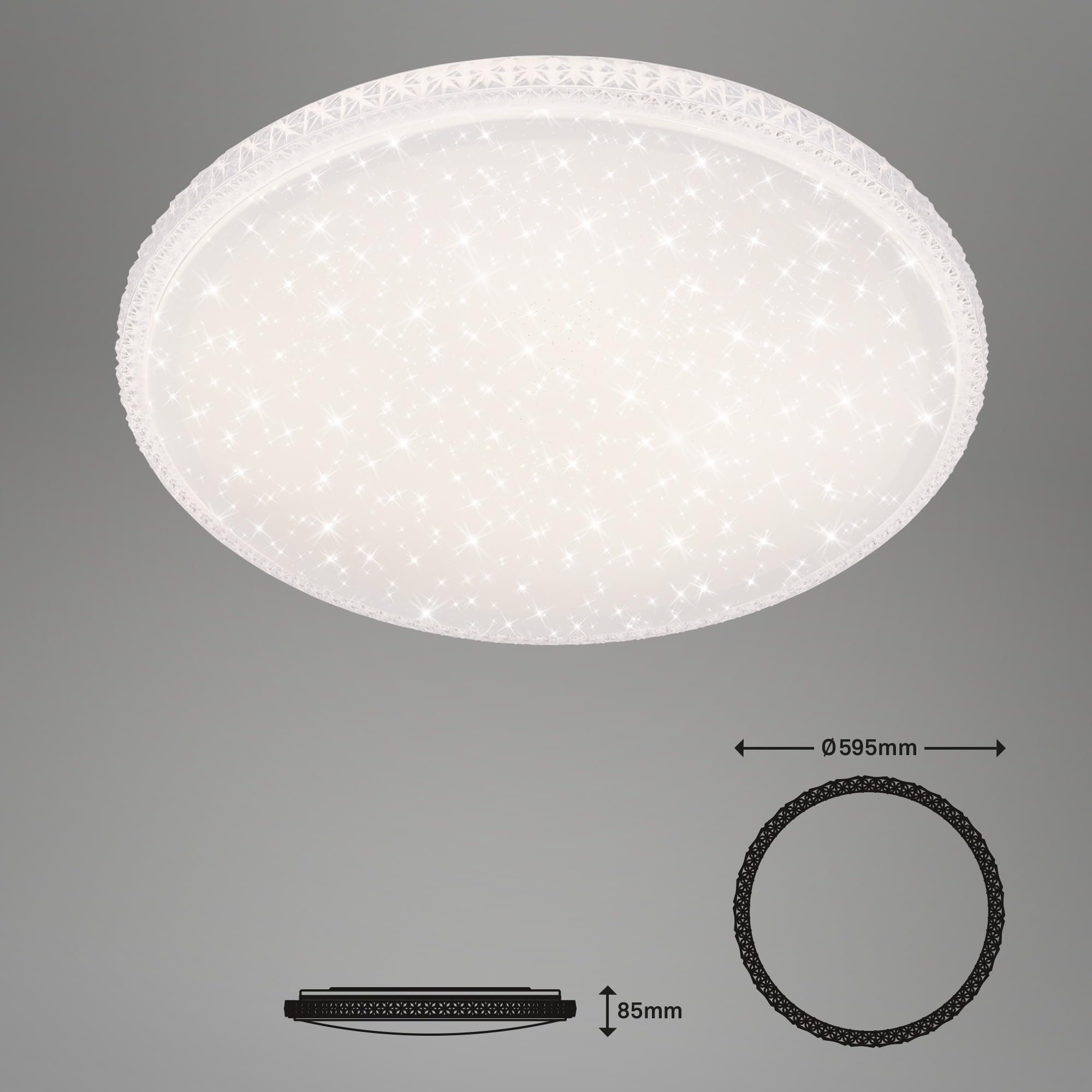 Briloner Lampa sufitowa LED z motywem gwiazd i przezroczystymi kryształami, lampa sufitowa, ściemniana, pilot zdalnego sterowania, w zestawie lampka nocna, funkcja timera i pamięci, biała, Ø 59,5 cm,