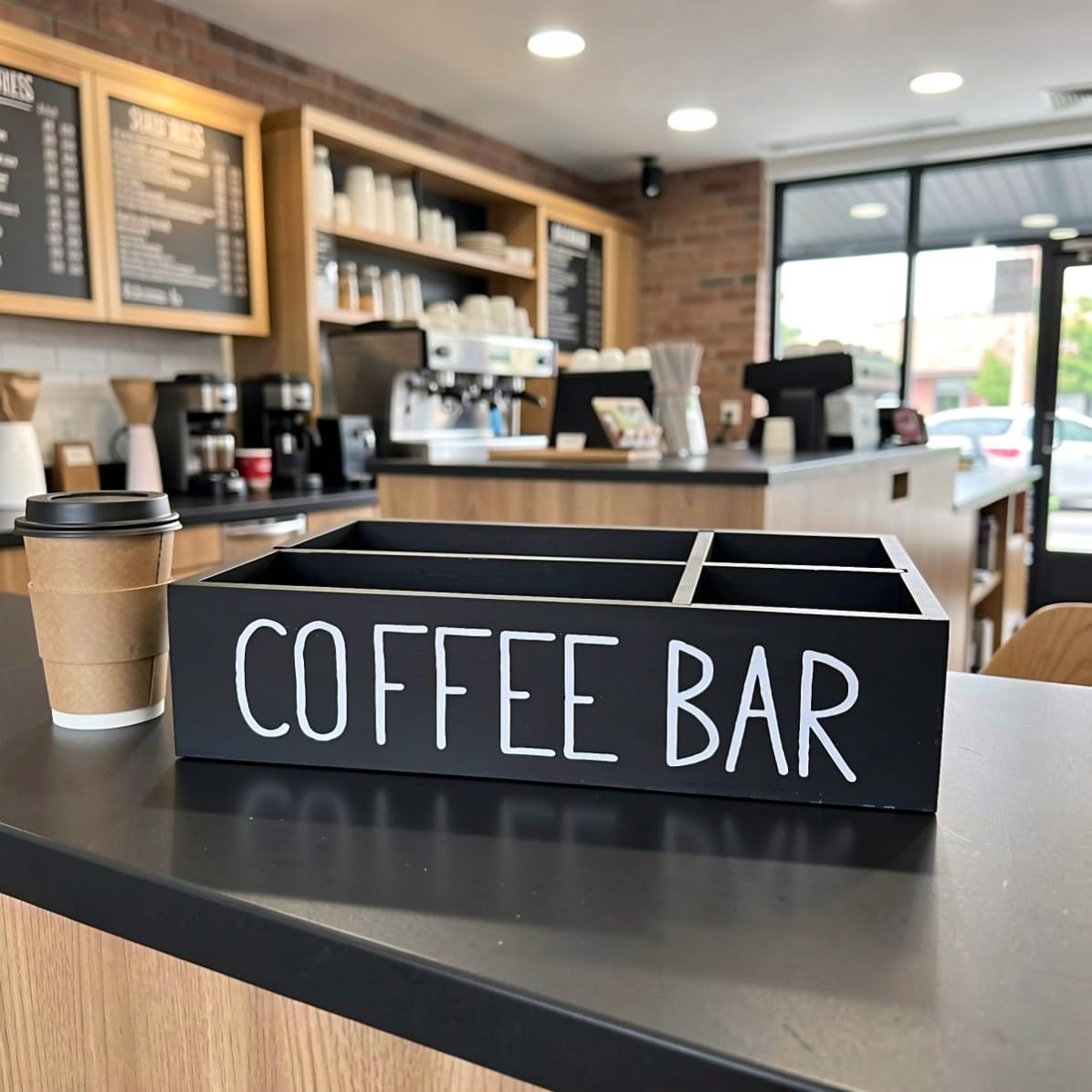 OUNONA 2 Pezzi Scatola Portaoggetti Caffè in Legno Nero con Divisori per