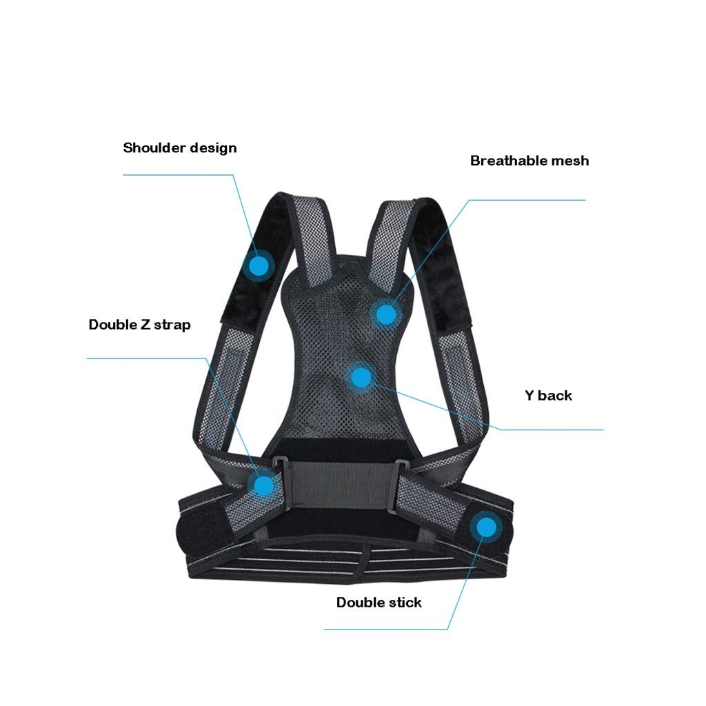 Corrector de Postura Hombres y Mujeres Fácil de Ajustar Desgaste Invisible Cómodo y Transpirable Espalda Y Mejorar la presión de Espalda Negro (Varios Tamaños) (Tamaño : XL)