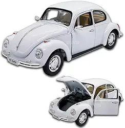 Miniatura fusca 1990 1/24, Welly, Abertura de portas, acabamento premium, detalhes no interior, 17 CM de comprimento (Branco)