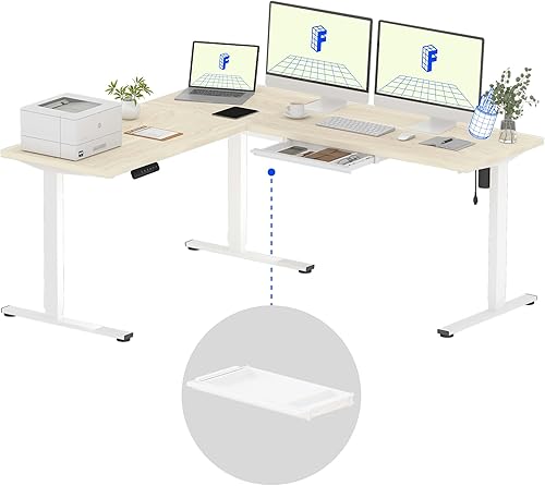 Miniatura 116 de FLEXISPOT Escritorio de esquina profesional con motor dual en forma de L, escritorio eléctrico de pie, escritorio de pie con altura ajustable, mesa