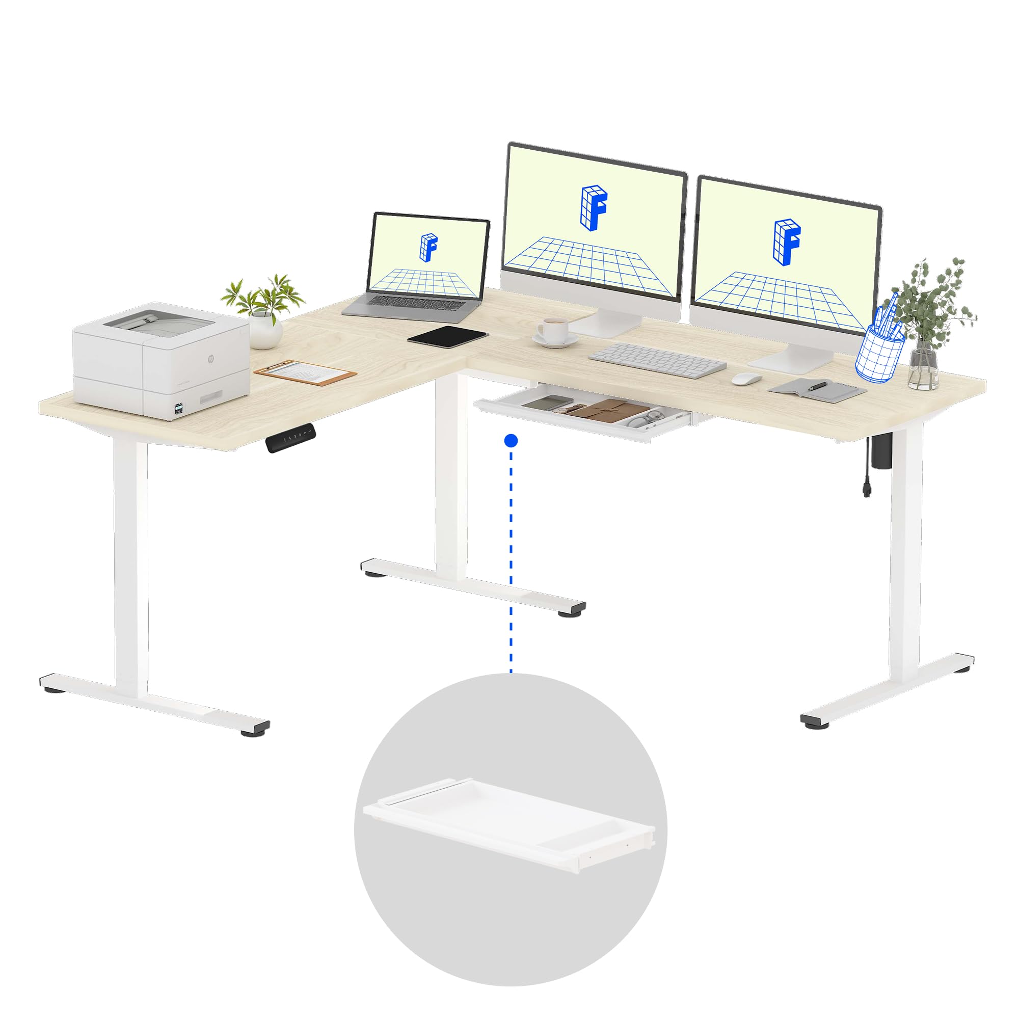 FLEXISPOT L Shaped Standing Desk, 71 x 63 Inch Electric Height Adjustable Corner Desk, Sit Stand Computer Workstation, Preset Controller, Home Office,