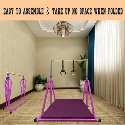 Miniatura 7 de Barra de gimnasia plegable y movible, barra horizontal para niños y niñas, equipo de gimnasio que no se tambalea para el hogar en interiores, altura