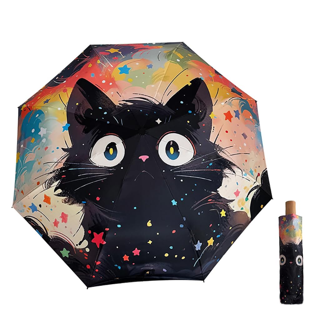 Maibar UV Umbrella Sun Protection Cat Hand Parasol UV Blocking UPF 50 SPF 50 Compact Folding Umbrella for Women (Manual Lift)