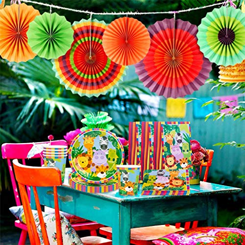 DreamJing 68 delen dieren kartonnen servies feestdecoratie voor 16 kinderen, jungle verjaardag servies kit bos… - Image 7