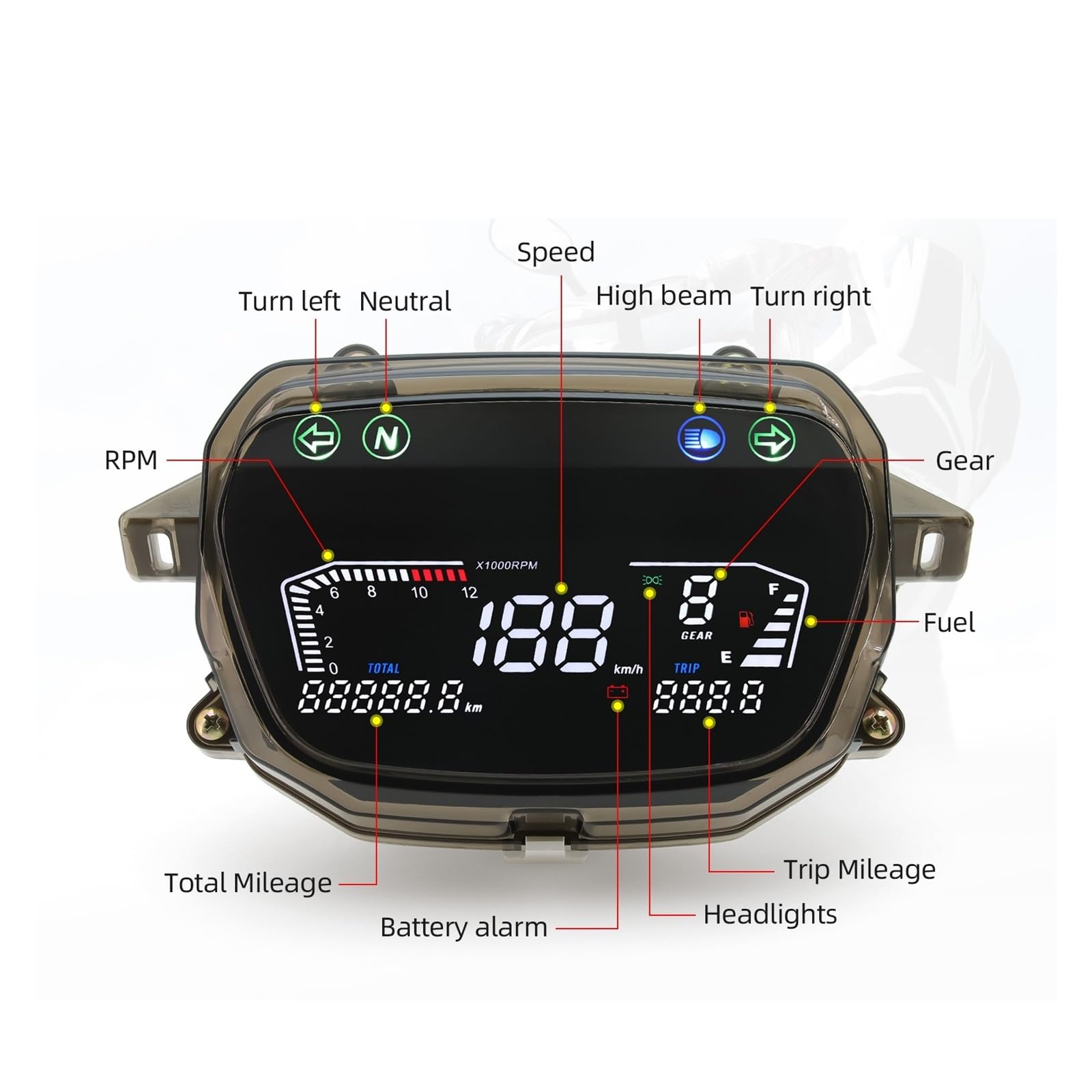 Velocímetro Digital para Demak EX90 Para | Pantalla de velocidad del tablero de instrumentos de la motocicleta MEDIDOR DIGITAL Tacómetro Odómetro para Demak EX90 Para