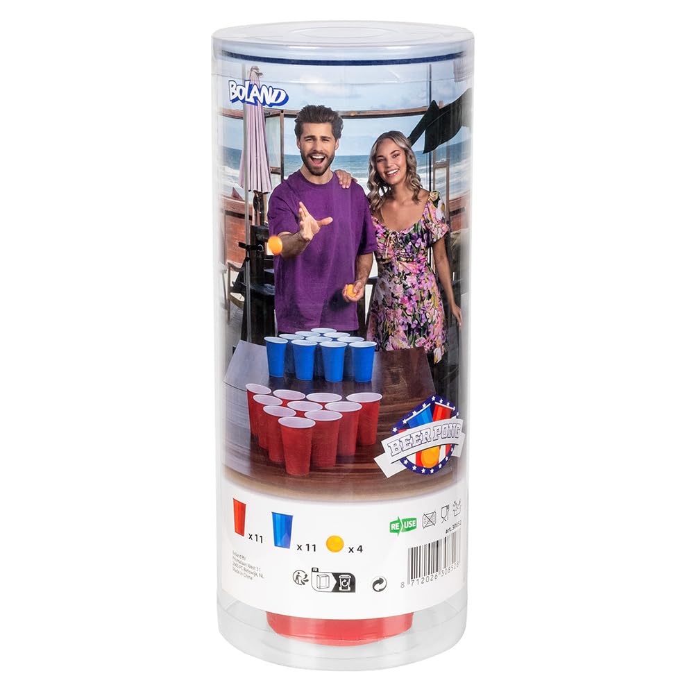Boland 30852 - Set da birra pong, 22 bicchieri e 4 palline, gioco per feste, compleanni, gioco per feste divertenti