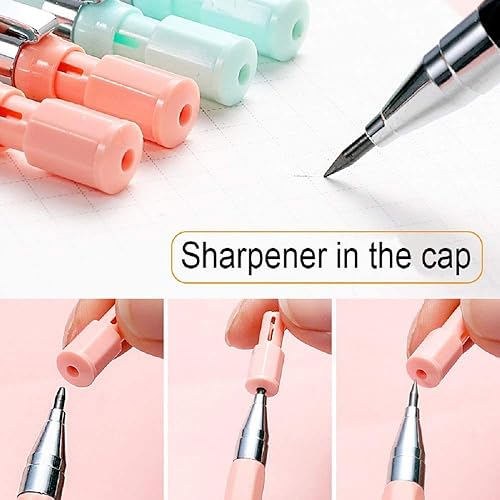 Miniatura 3 de 3 lápices mecánicos de 0.098 pulgadas con 18 recambios de plomo negro, lápices automáticos de prensa para escribir, dibujar borradores,