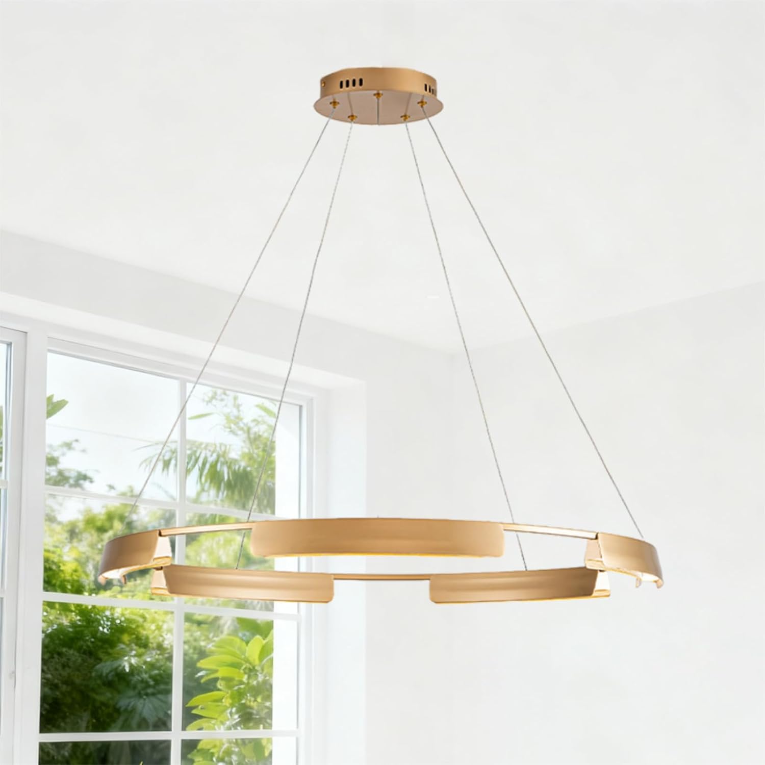 Modern LED Gold Chandelier 31.5" Ring Pendant Ceiling Light Fixture for Dining Room, Living Room, Bedroom, Kitchen Island, Foyer, 4000K Warm White 45W