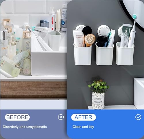 Miniatura 8 de LEVERLOC Organizador de ducha y soporte para jabón y dos soportes para cepillos de dientes, instalación de un segundo, sin perforación, juego