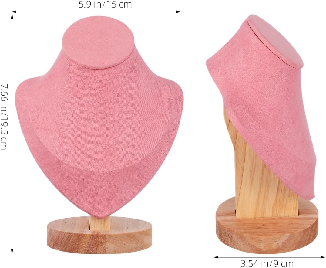 Pink Mannequin Bust Jewelry Organizer - Necklace Holder Stand with Wood Base for Home and Shop Display, 7.67 X 5.90 X 3.54 Inches