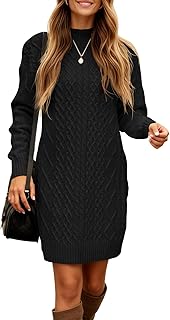 Womens Cable Knit Mini Sweater Dress Turtleneck Fall Casual Chunky Long ...