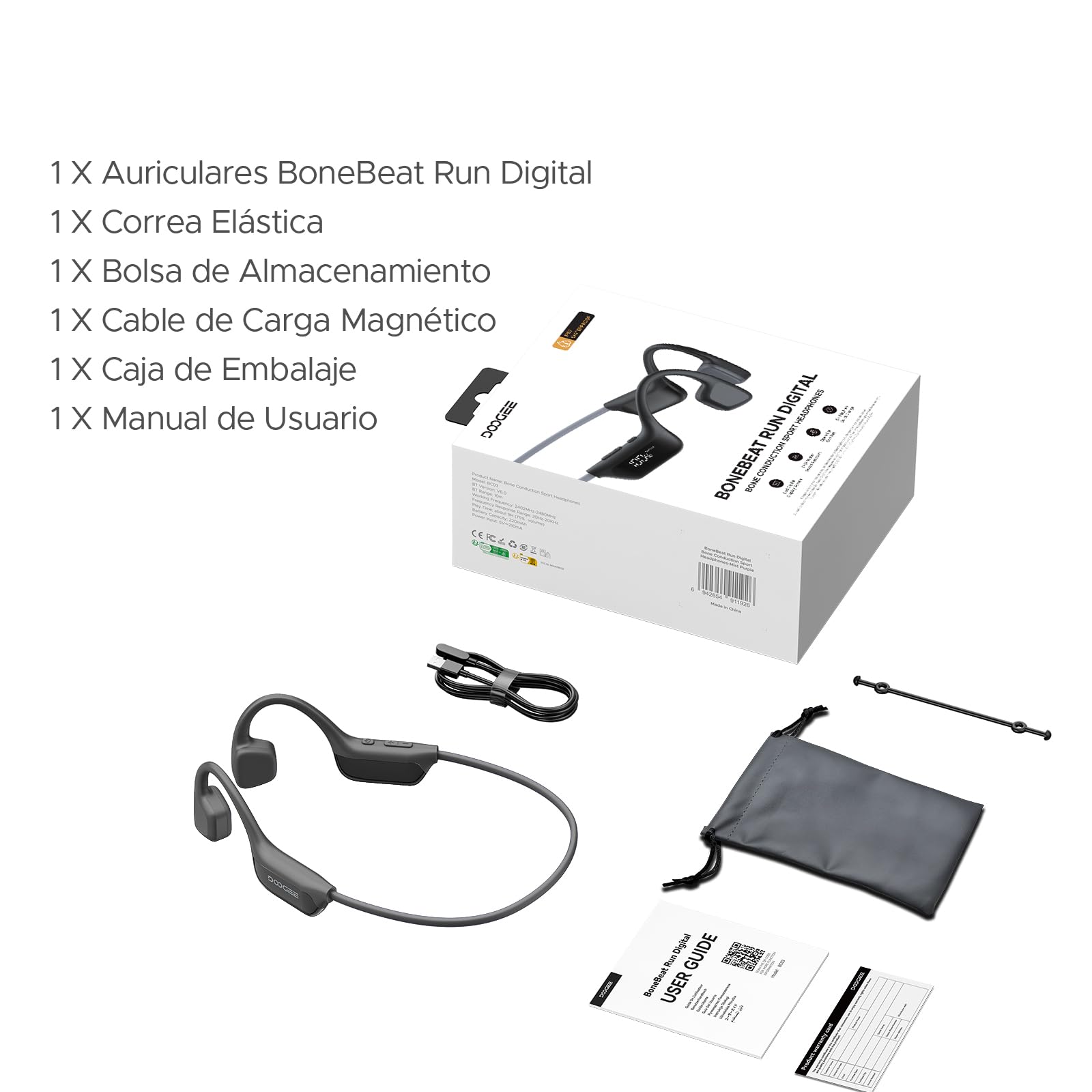 Bone Beat Run Digital Cuffie Conduzione Ossea Wireless, Auricolari Sportive Bluetooth Impermeabili con Display LED, Batteria 9 Ore, BT 6.0 per Corsa Palestra Outdoor - Nero