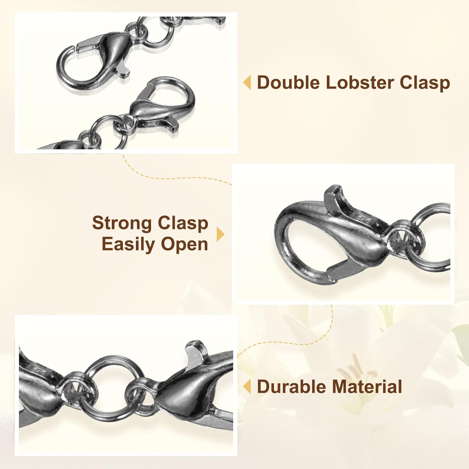 uxcell Bracelet Extender, 8Pcs - Double Lobster Claw Clasps Necklace Extenders, Connector Extension Clasp and Closure for DIY Making Jewelry Chain (25mm/0.98", Metallic Black) - Image 3