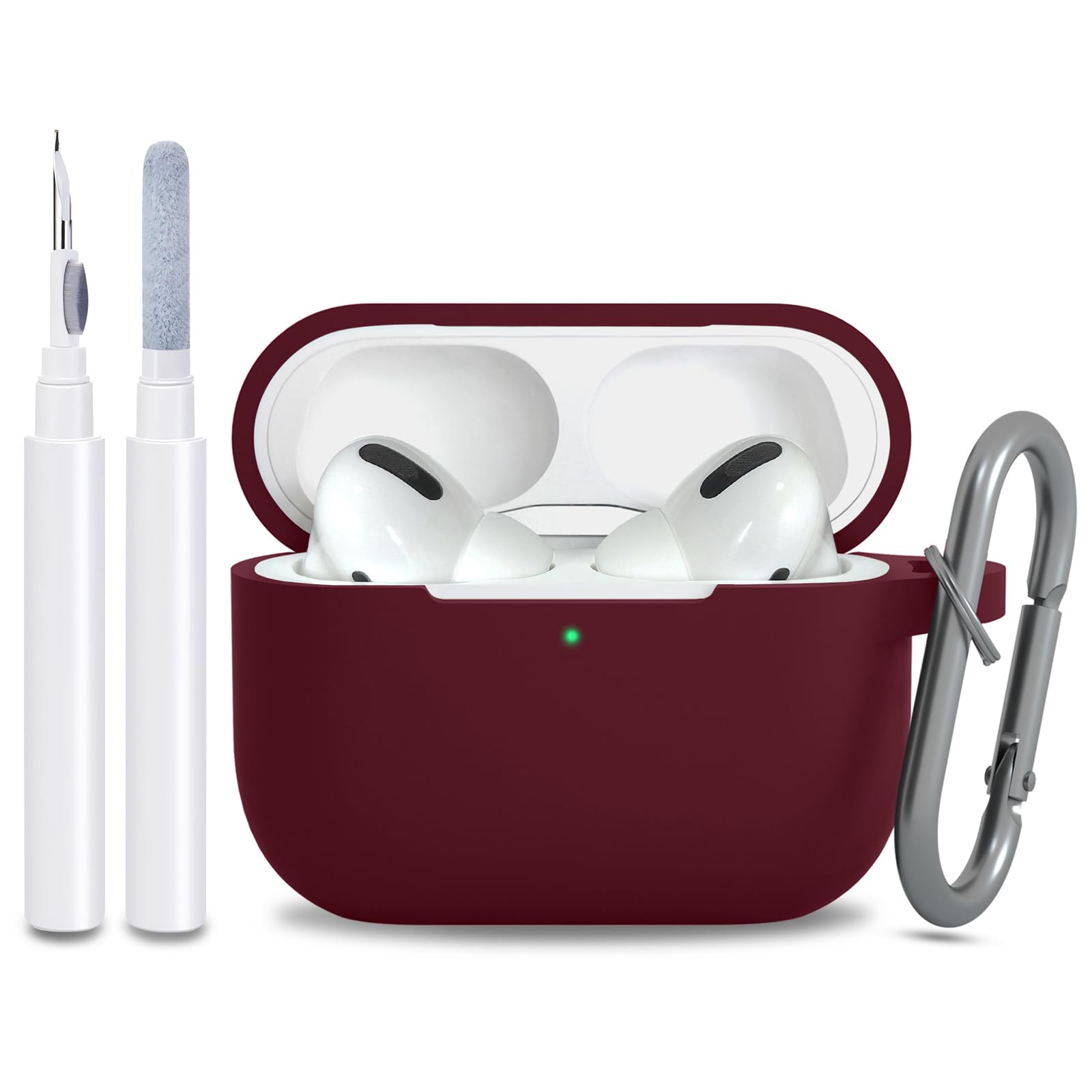 for AirPods Pro 2nd 1st Generation Case Cover with Keychain, Protective Soft Silicone Skin Accessories for Apple AirPods Pro Charging Case 2022/2019, Front LED Visible, Burgundy