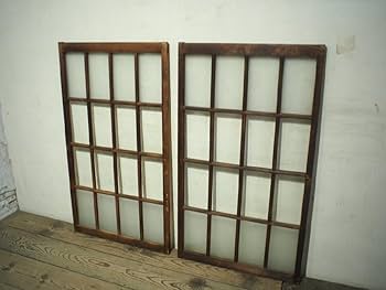 昭和レトロ　アンティークガラス　ガラス戸　木枠×2枚 昭和レトロ アンティークガラス ガラス戸 木枠×2枚