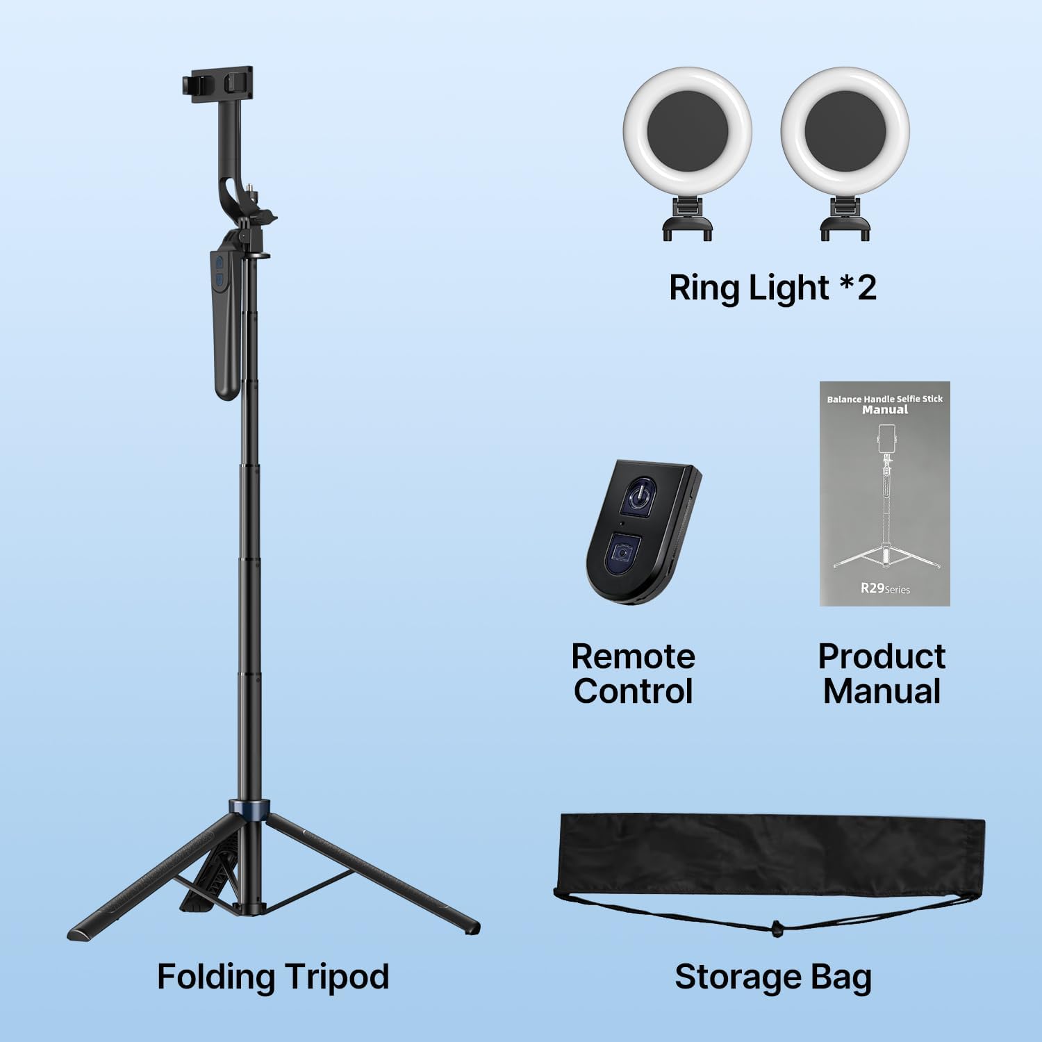 yAyusi 71" Extendable Selfie Stick Phone Tripod with Light, All-in-One Tripod for iPhone with Remote, 360° Rotatable Phone Tripod Stand with Phone Holder for Video Recording/Live Streaming/Vlogging